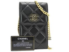 CHANEL Matelasse Coco mark phone case pouch chain shoulder pochette black AP2636