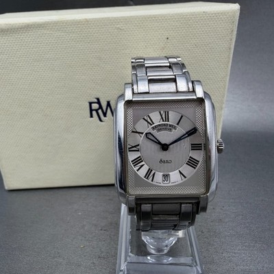Raymond Weil Saxo Tank Watch Men 30mm Silver Dial Steel Date 9110 New Battery