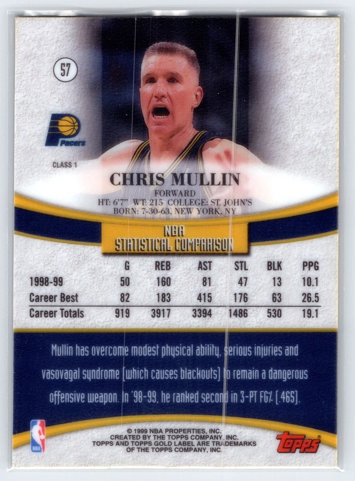 1999-00 Topps Gold Label - Class 1 #57 Chris Mullin - Image 2 of 2