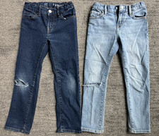 Lot of 2 GAP Boys Size 7 Blue Denim Jeans Adjustable Waist Distressed