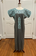 San Antonino Maxi Dress, Oaxaca Mexican dress. hand Embroidered. Silk Threads,