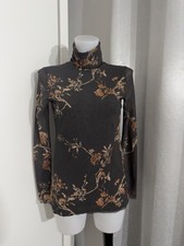 Ganni Laguna Mesh Floral Turtleneck Top Black Brown Sheer Size S UK 8 10