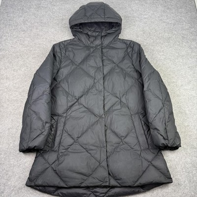 M&S Jacke Damen UK 10 schwarz Rautenstepp Daunen Puffer durchgehender Reißverschluss Kapuze Mantel