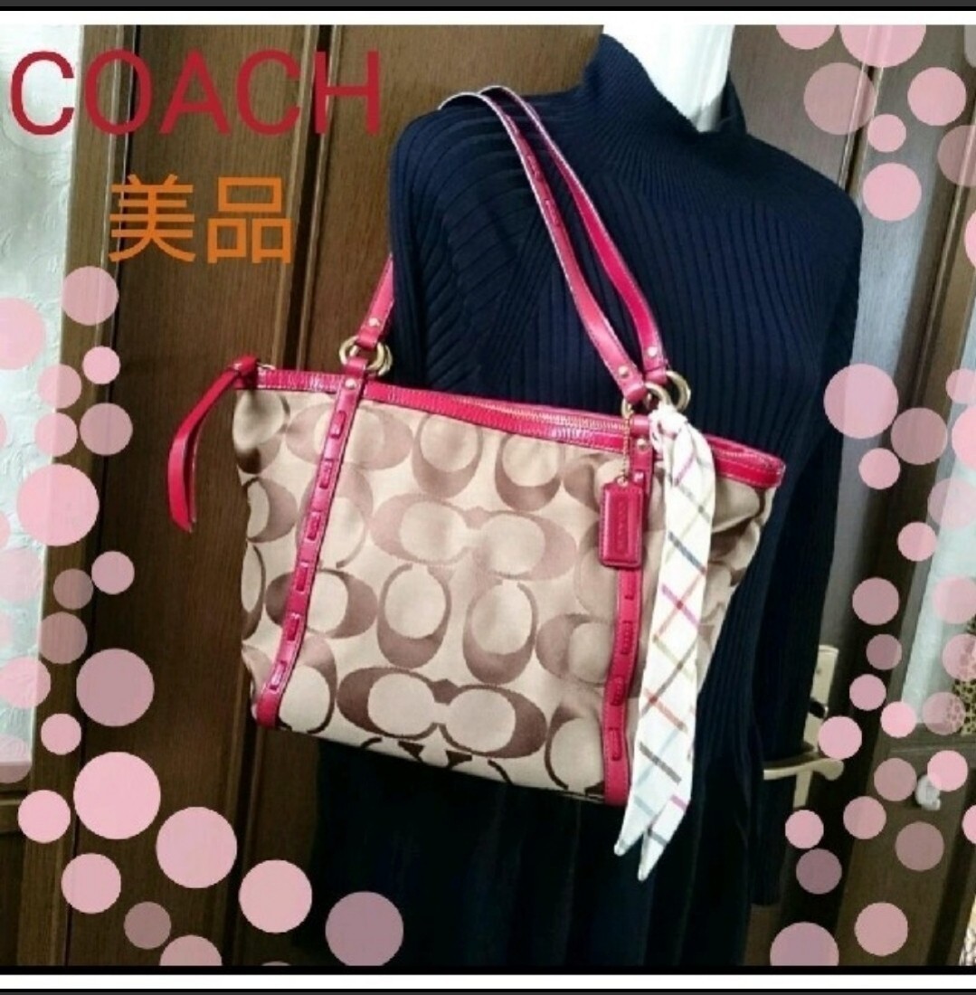 COACH Red x Brown Tote Bag 11a