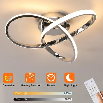 TOOLIGHT 36W Silver Metal LED Ceiling Light Dimmable Chandeliers Kids' Bedroom Remote