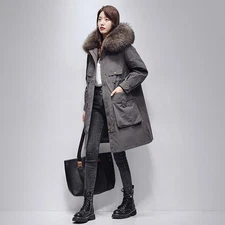 Womens Winter 2025 New Young Rabbit Fur Inner Detachable Fur Collar Gooded Coat