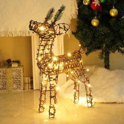 Rattan Reindeer, 24 Inch Outdoor Christmas Decorations, Battery Operated Prelit 