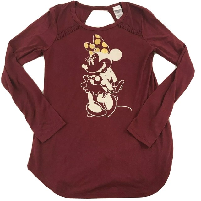 Disney Juniors Women's Minnie Mouse Long Sleeve Shirt Size Medium Burgundy Gold | eBay
