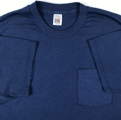 NOS vtg 80s BLANK DARK BLUE FRUIT OF THE LOOM POCKET T-Shirt XL 