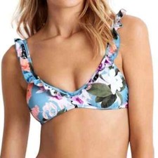 Seafolly Summer Vacay frill front bikini top blue mist 8 NWT