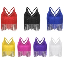 Women Dancewear Sexy Crop Top Stage Tops Crisscross Salsa Back Dance V-Neck