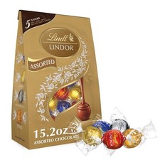 Lindt LINDOR Assorted Chocolate Candy Truffles, Chocolate with Smooth,15.2 oz.