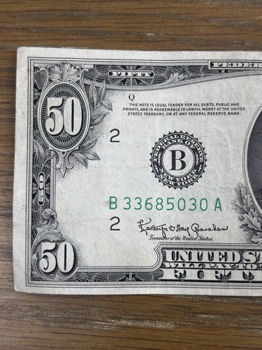 1950 D $50 FRN Fifty Dollar Federal Reserve Note Fine Circ Circulated - Picture 6 of 9