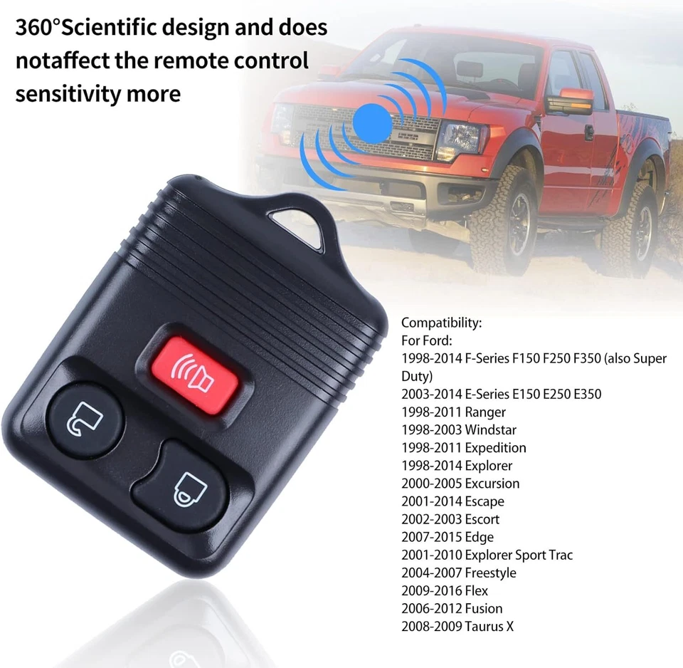 2 Llavero de control remoto para Ford F150 F250 Escape Expedition Explorer 1998-2016 Foto 4 de 4