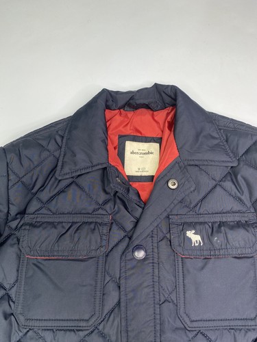Abercrombie Quilted Jacket Boys Youth Size M 12 Full Zip Snap Button Blue Red - Picture 5 of 11