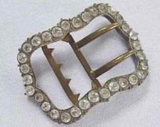 Antique Shoe Buckle Georgian Rhinestone Paste Black Dot Silver Plated Victorian