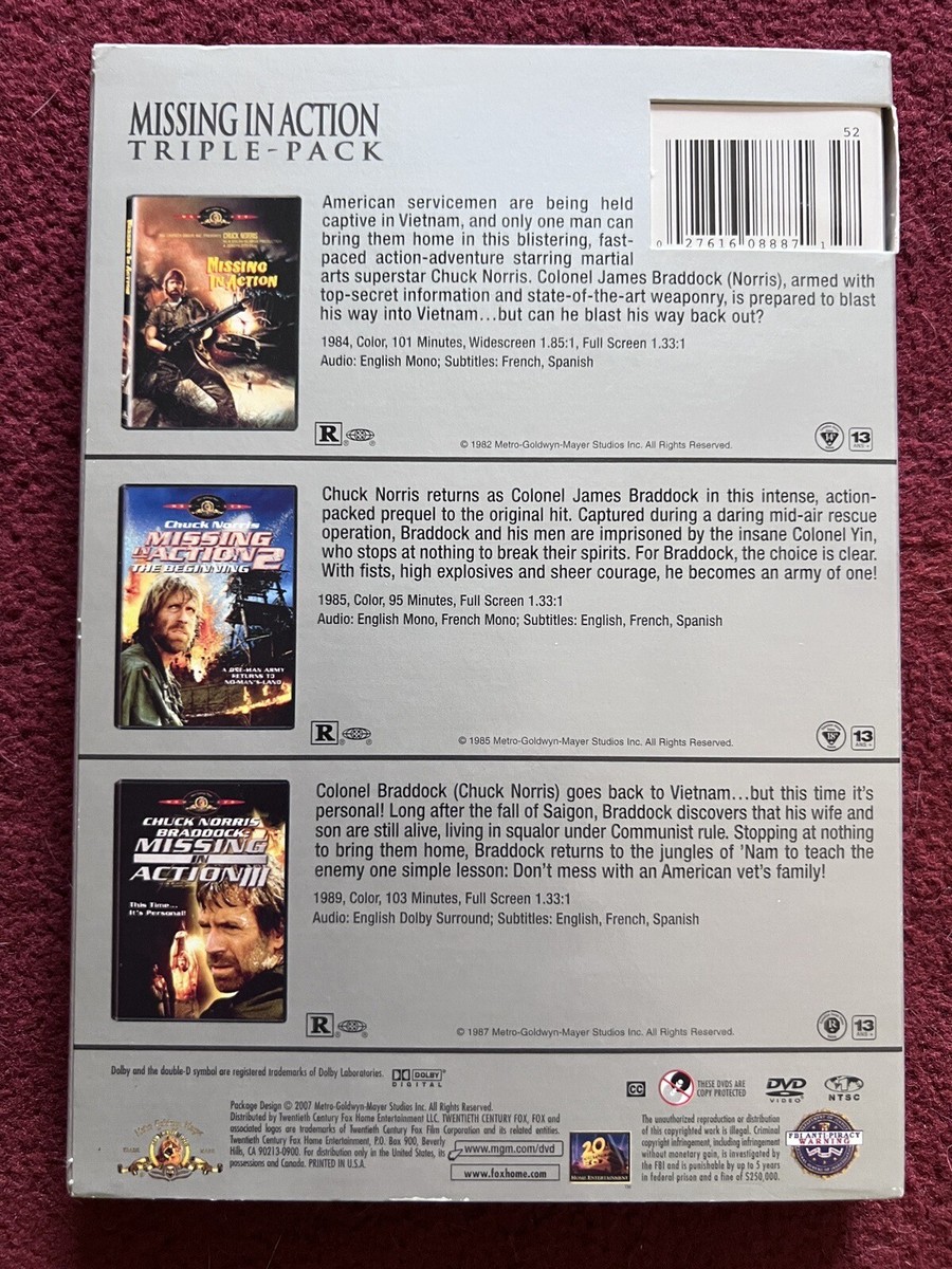 Missing in Action Triple Pack DVD Chuck Norris W/ Slipcover | eBay