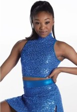 Balera blue sequin dance performance crop top and skirt - size MC medium child 