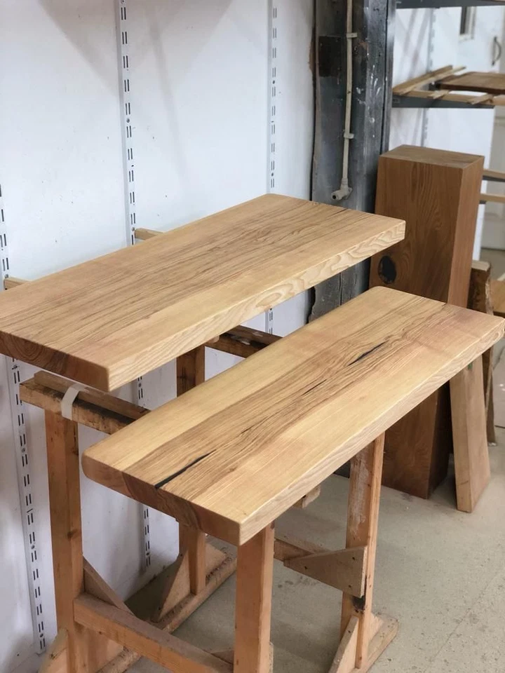 Waschtischplatte Waschtisch Waschtischkonsole Ablage, ESCHE, Massiv-Holz, Unikat - Bild 3 von 4