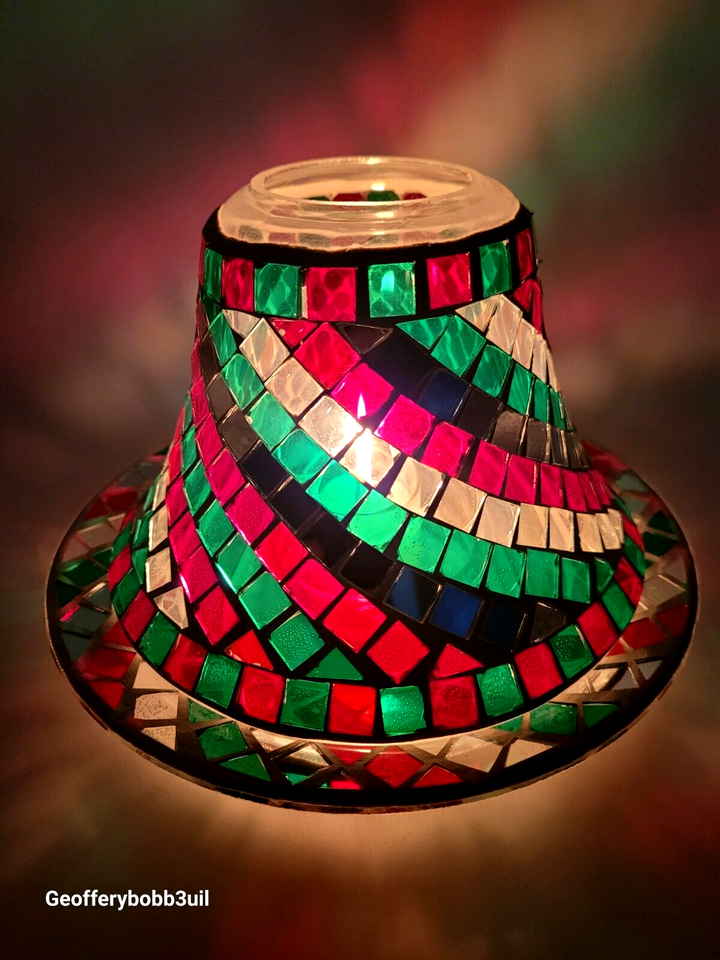 Yankee Candle Glass Mosaic Shade Topper & Under Plate Fall Colors 2