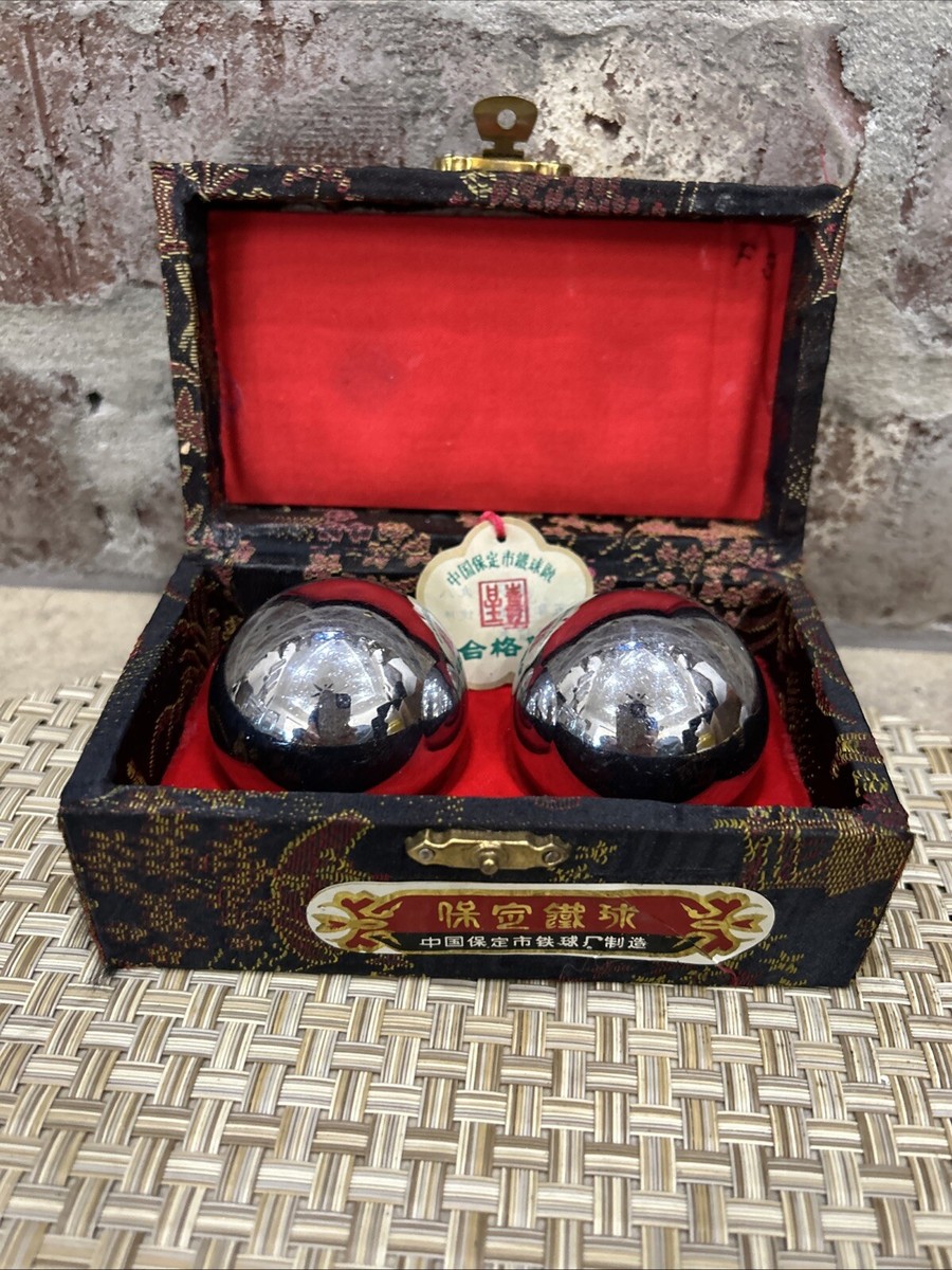 Vintage Shou Xing Chinese Boading Iron Balls ~ Chiming Meditation