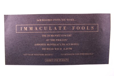 Immaculate Fools Ticket Invite The Dumb Poet Concert Montreux Switzerland 1987