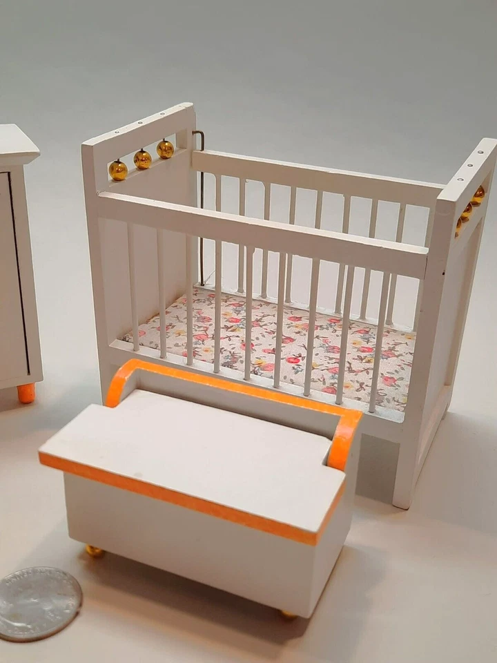 Dollhouse Miniature - Nursery Set, 6 piece, white with orange trim - Image 3 of 4