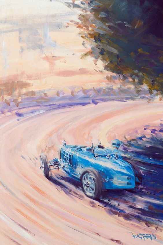 Voiture de course ancienne sur toile 50x70 cm pour décoration bureau