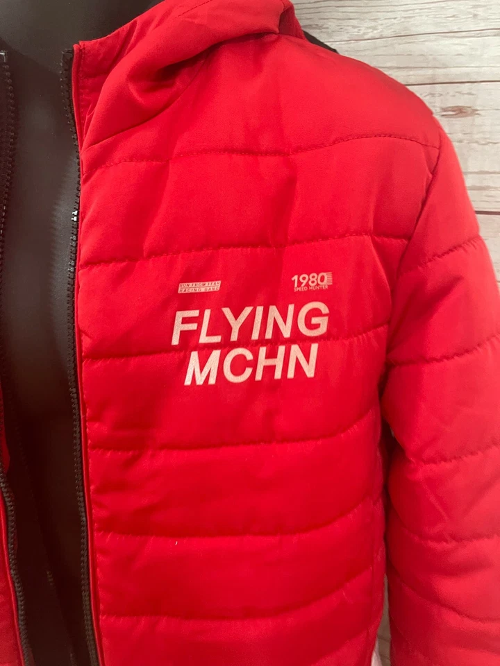 Flying Machine Мужская куртка с капюшоном молнии спереди красный / белый / черный размер L - Изображение 4 из 4