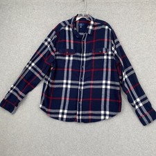 George Shirt Mens XL 46-48 Navy Red Plaid Flannel Long Sleeve Button Up Soft
