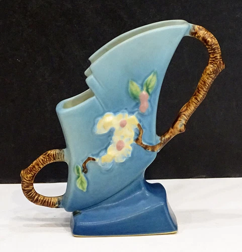 1930's Vintage ROSEVILLE POTTERY Art Deco APPLE BLOSSOM Flower Vase / 373-7