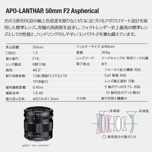 Voightlander APO-LANTHAR 50mm F2 Aspherical E-mount Black Voightlander APO-LANTHAR 50mm F2 Aspherical E-mount Black