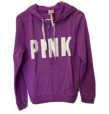 Vs Victorias Secret Pink Perfect Full Zip Hoodie Sweater Jacket Top Purple S