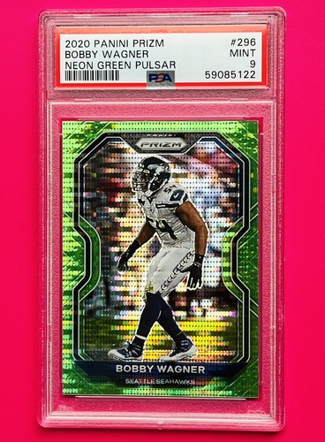 Bobby Wagner 2020 Panini Prizm—Neon Green Pulsar Prizm #296 PSA 9 Mint! (POP 2)