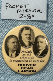 POLITICAL POCKET MIRROR N. J. 1928 HOOVER COATTAIL TRIGATE HOOVER/KERN/LARSON