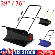 29"/36" Wide Snow Pusher Shovel Steel with Adjustable Height Handle and 2 Wheels
