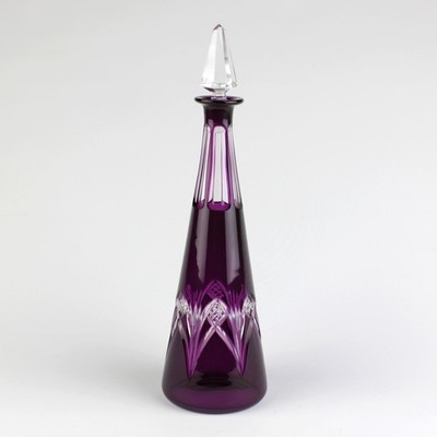Cristal de Nancy Signed Amethyst Cut to Clear Liqueur Decanter, Antique 10.5''