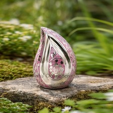 White Butterfly Design Portland Pink Small Teardrop Human Urn for Ashes