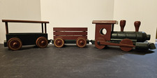 Vintage 3 Piece Wooden Train 18" Long Painted Green  Brown
