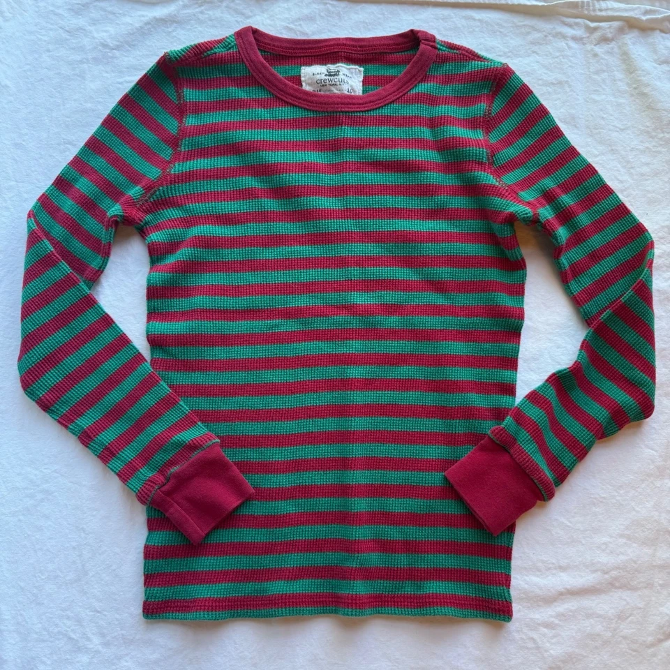 Conjunto de pijama térmico a rayas Crewcuts para niños talla 10 verde y rojo mezcla de algodón Foto 3 de 4
