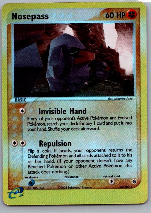 Nosepass 18/109 Rare Ruby & Sapphire Pokemon Reverse Holo Moderately Played