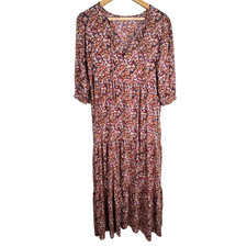 Natural Life Sage Tiered Maxi Dress S Floral Brown Boho Peasant Prairie Easter