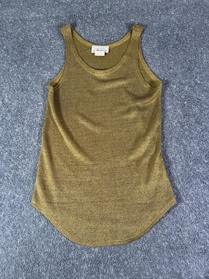 CACHE Vintage Gold Shimmer Metallic Sleeveless Knit Tank Top Size Large 