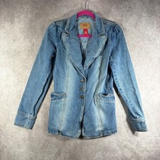 Vintage Mossimo Denim Blazer Womens Medium Blue Jean Jacket Western Tailored y2k
