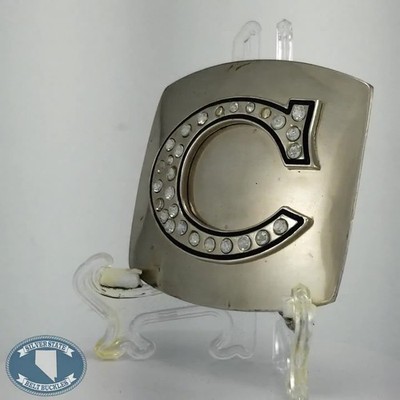Silver Tone Belt Buckle with Rhinestone Letter C Initial  display picture 3