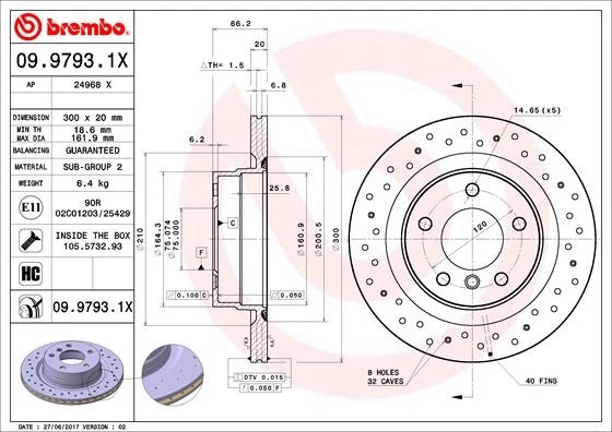 2x BRAKE DISC 09.9793.1X FOR BMW N46B20E/B20CC/B20CB 2.0L 4cyl 3 SERIES 2.5L - Image 2 of 4