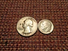 Lot of 2 Mixed 90% Silver Coins Both 1956 P  Washington Quarter, Roosevelt Dime