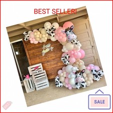 136Pcs Pink Cow Party Decorations Balloon Garland Arch Kit With White Print Ball