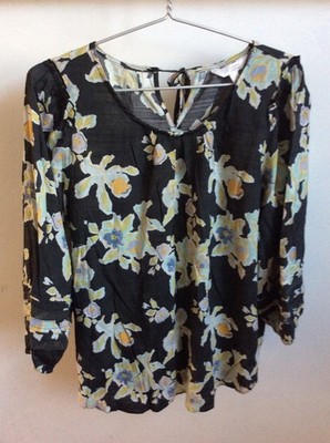 LC Lauren Conrad Womens TOP 2X Black Yellow Floral Keyhole Designer Generous