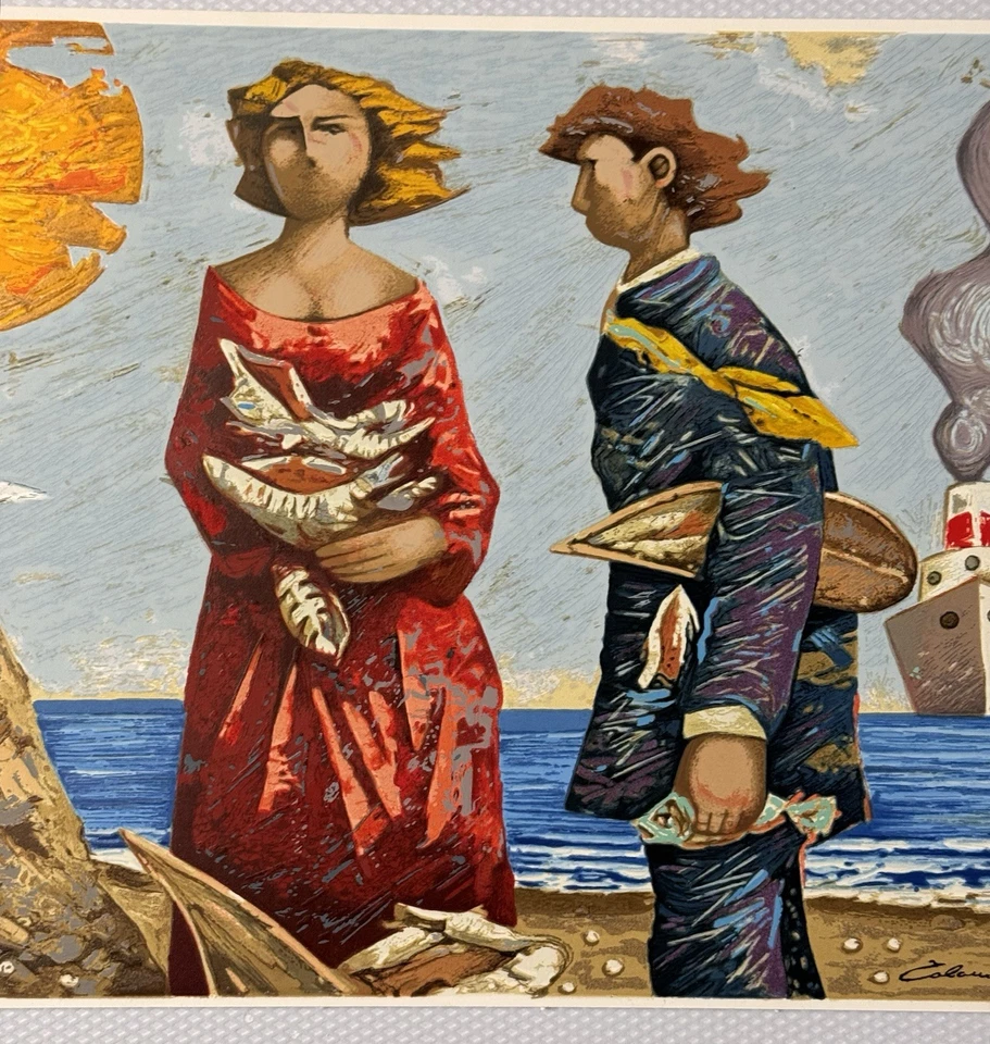 Quadro Serigrafia Giampaolo Talani 40x60cm cercatori di conchiglie in cornice - Immagine 3 di 4